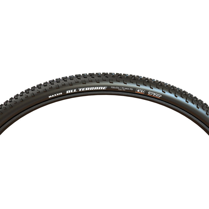 Maxxis, All Terrane, Gravel Tire, 700x33C, Folding, Tubeless Ready, Dual, EXO, 120TPI, Black