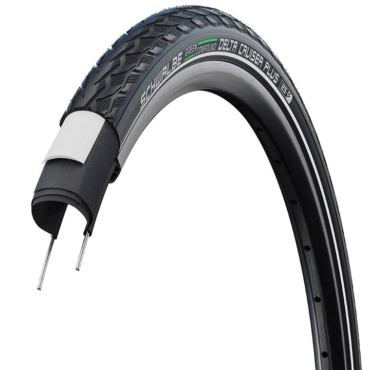 Schwalbe, Delta Cruiser Plus, Hybrid Tire, 700x32C, Wire, Clincher, GreenCompound, PunctureGuard, 50TPI, Black